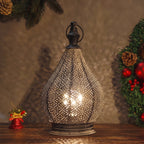 Decorative Metal Lantern with Filigree Cutouts for Table Display