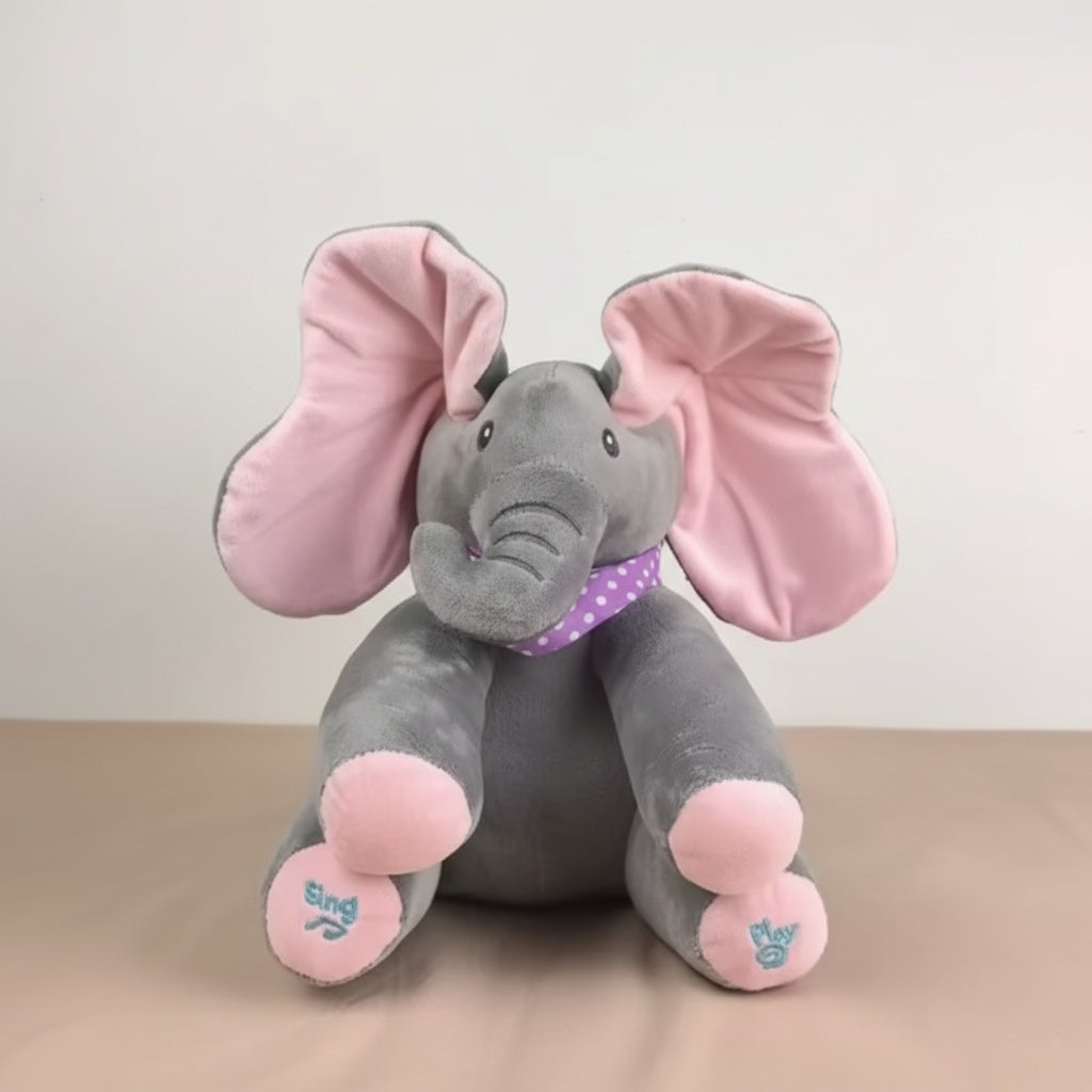 Plush Elephant Toy with Peek-a-Boo Function for Singing