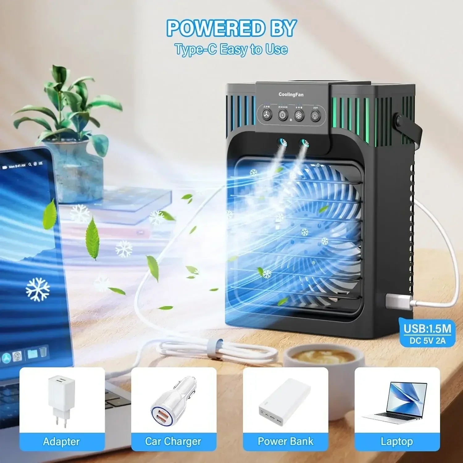 Compact Desktop Air Conditioner with Remote Control for Portability