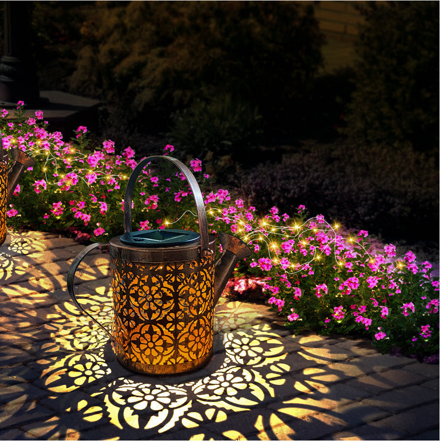 Solar Cascading LED Garden Light with Watering Can Design