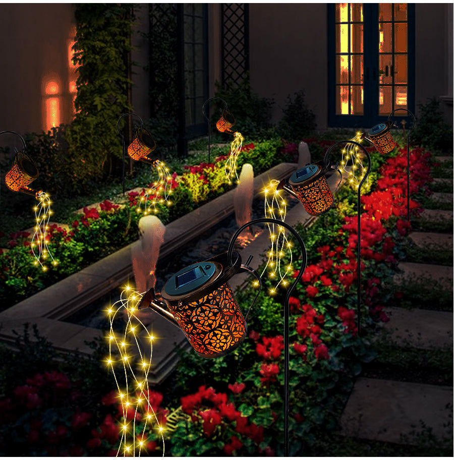 Solar Cascading LED Garden Light with Watering Can Design