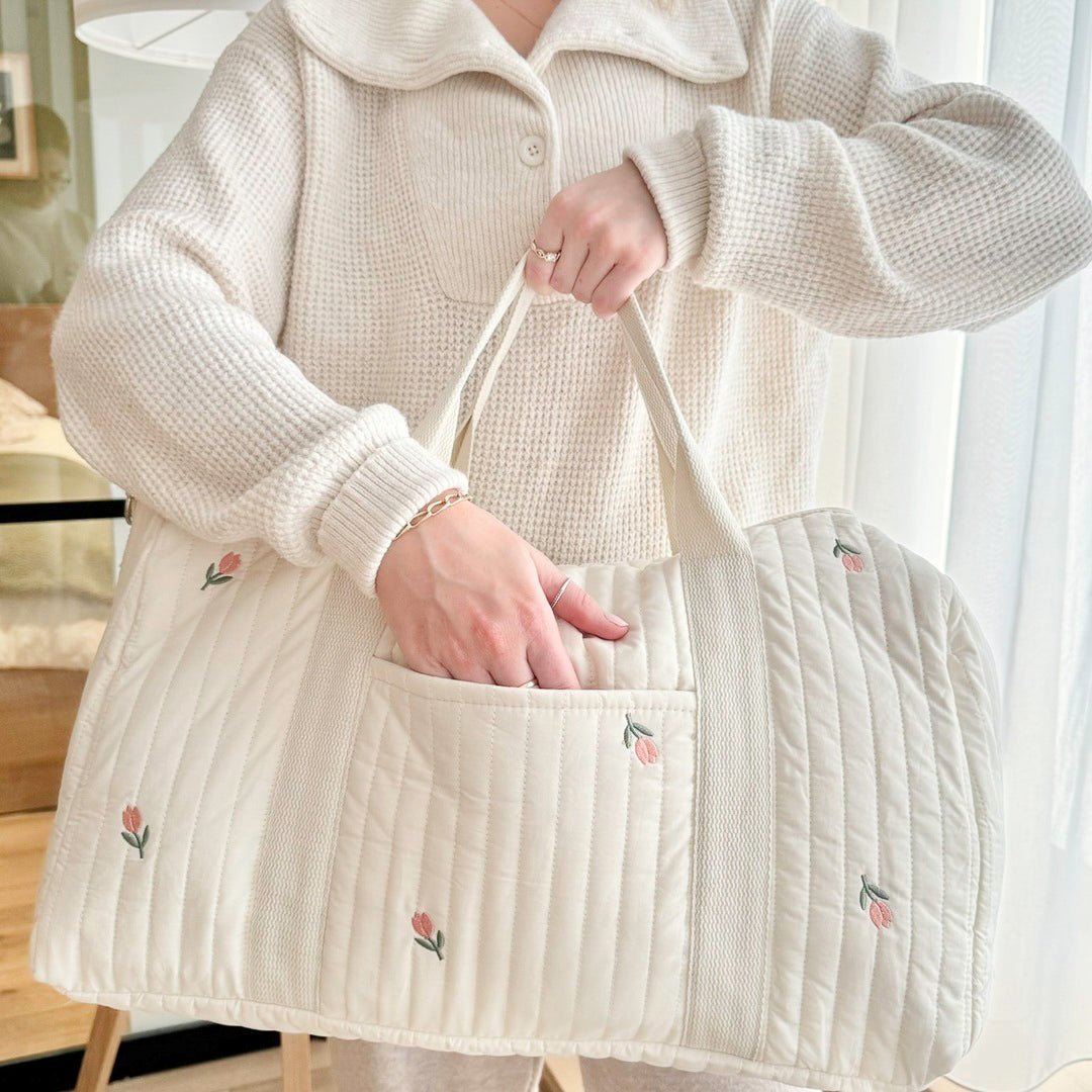 Embroidered Design Travel Bag with Quilted Texture