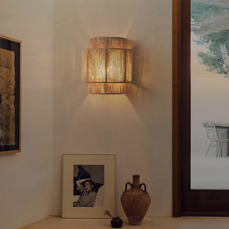 Bamboo Wall Light with Handwoven Rattan Design