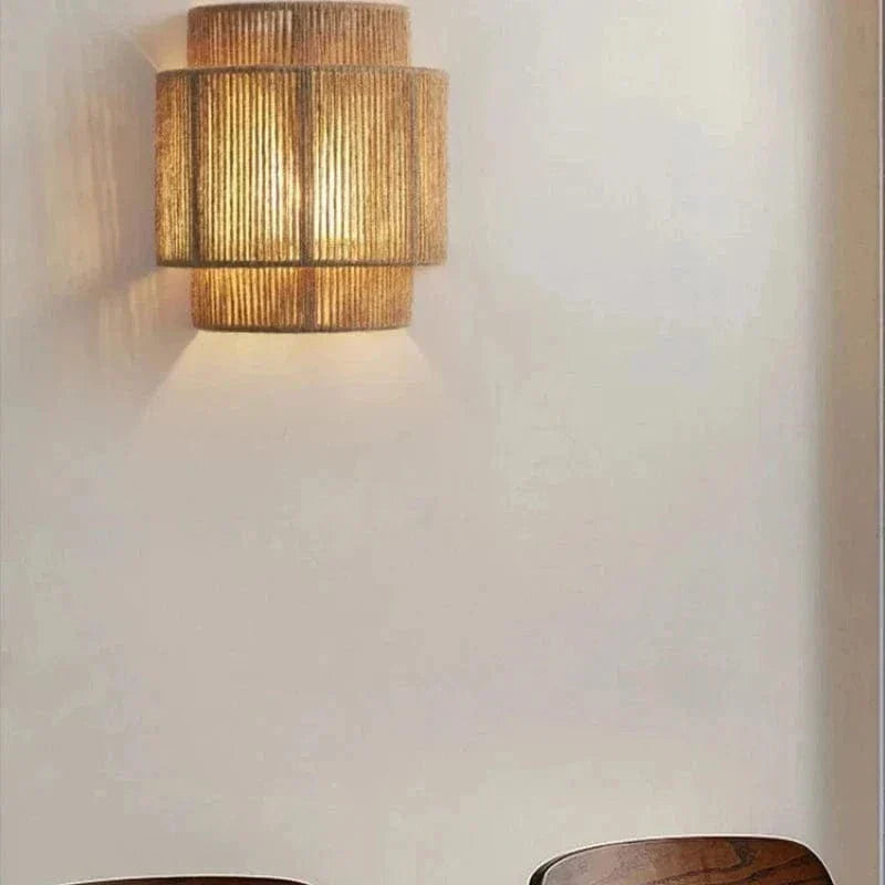 Bamboo Wall Light with Handwoven Rattan Design