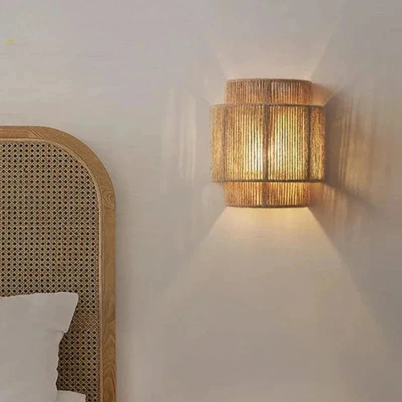 Bamboo Wall Light with Handwoven Rattan Design