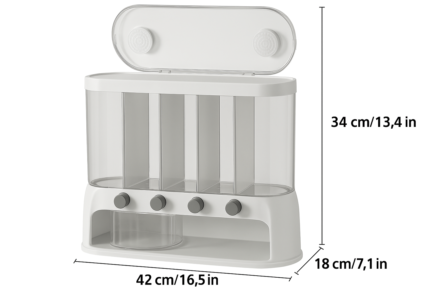 Airtight Grain Storage Bin with Multiple Compartments and Flip-Top Lid