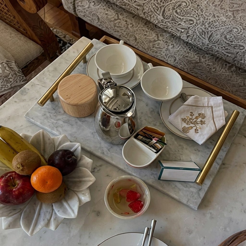Serving Tray with Handles - Rectangular Marble Design