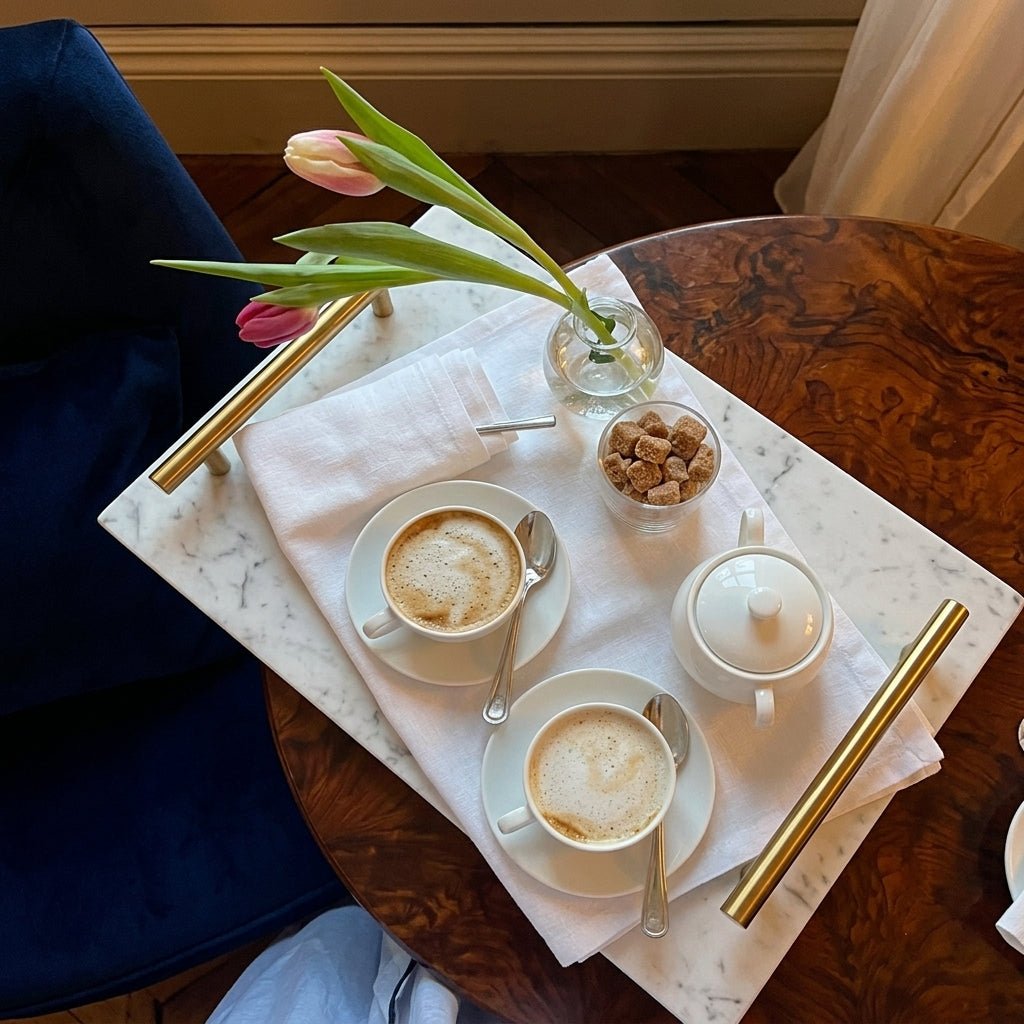 Serving Tray with Handles - Rectangular Marble Design