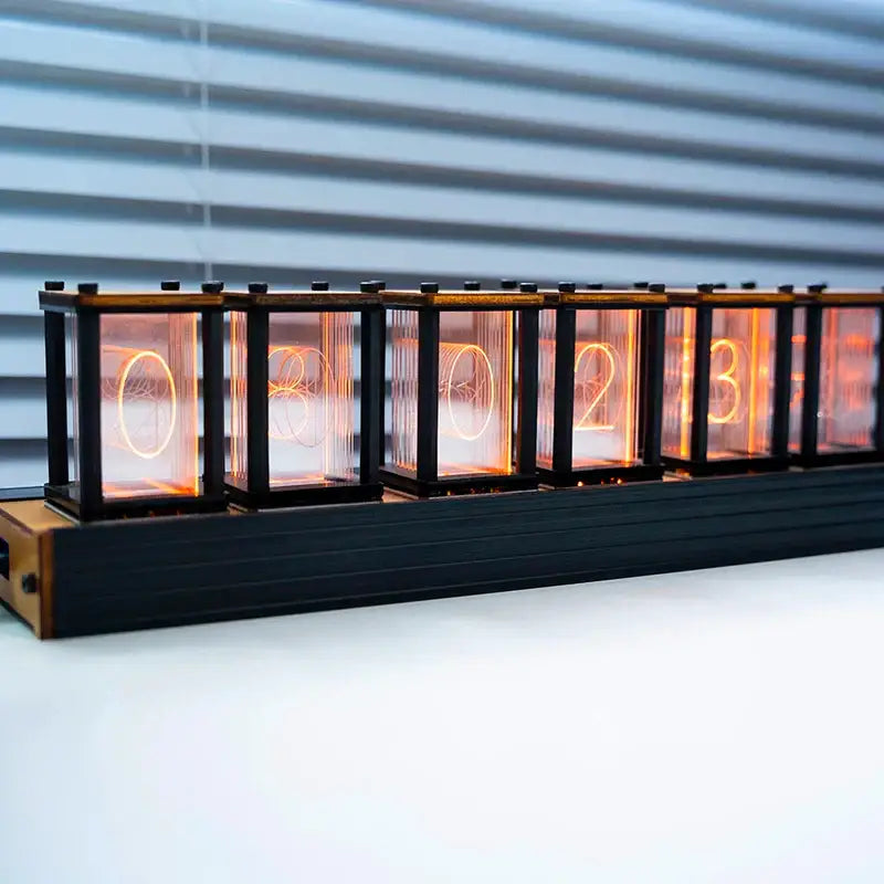 Nixie Tube Table Clock with Six-Digit Display in Retro Design