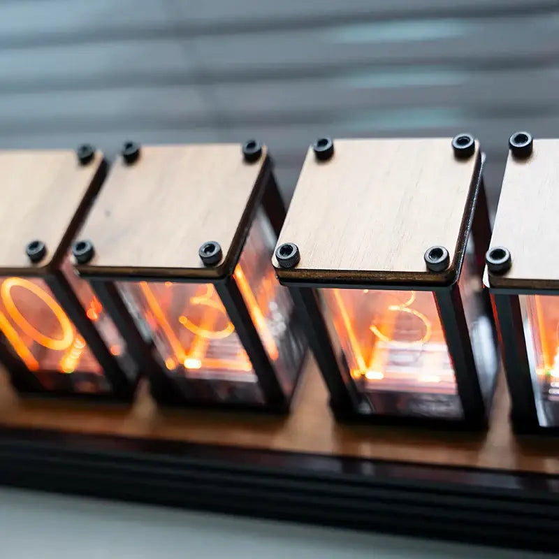 Nixie Tube Table Clock with Six-Digit Display in Retro Design