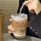 Straw-Equipped Ribbed Beverage Glass