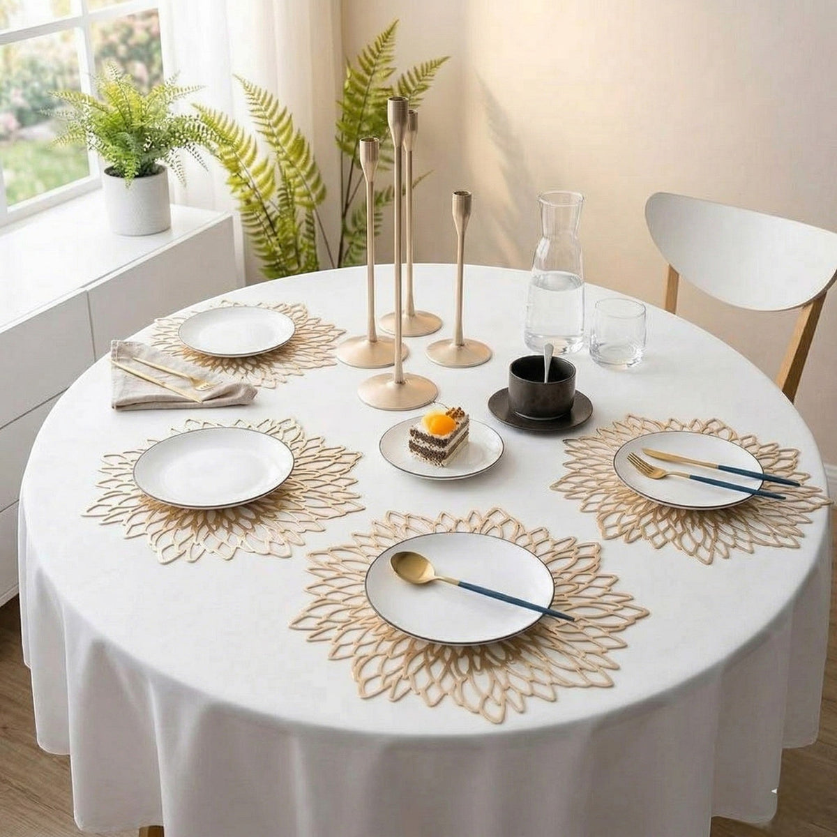 Floral Pattern Round Table Mat with Cut-Out Design