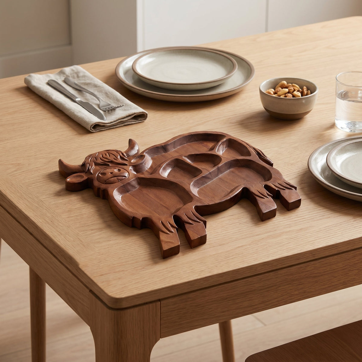 Serving Board with Rustic Highland Cow Design