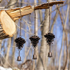 Pine Cone Wind Chime in Rustic Metal Design with Bell