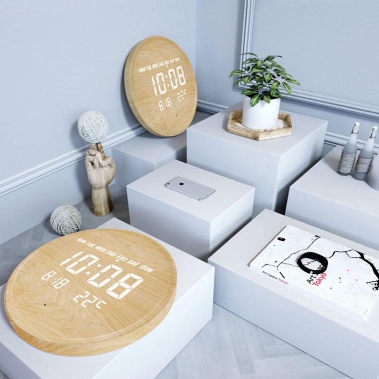 LED Display Digital Wall Clock with USB Power – Scandinavian Style