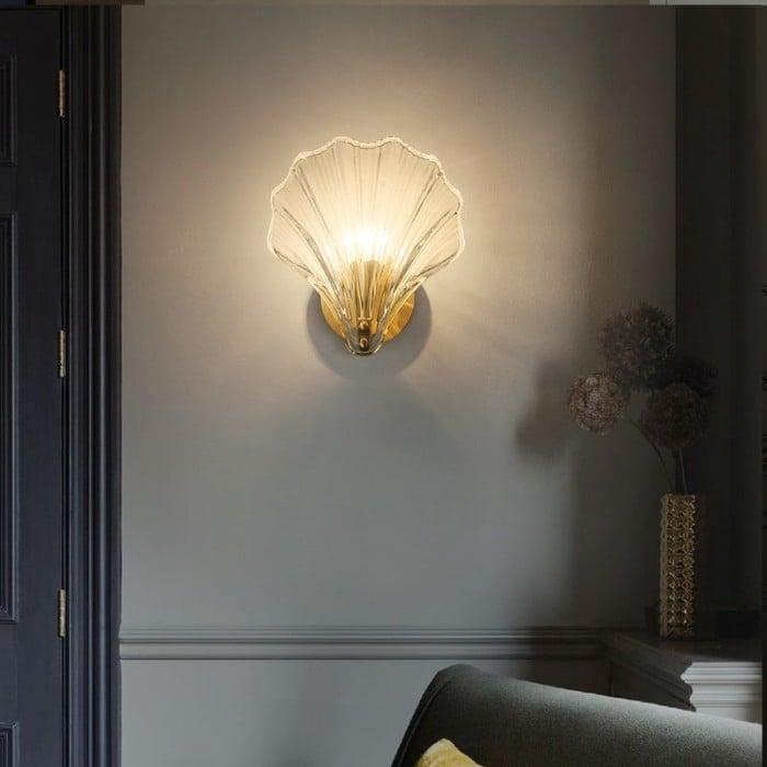 Contemporary Art Deco Wall Light with Shell Glass Design