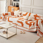 Abstract Patterned Sofa Slipcover with Fringed Edges