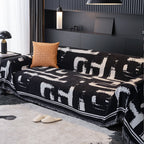 Abstract Patterned Sofa Slipcover with Fringed Edges