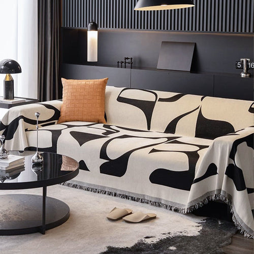 Abstract Patterned Sofa Slipcover with Fringed Edges