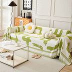 Abstract Patterned Sofa Slipcover with Fringed Edges