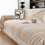Modern Wave Pattern Sofa Cover with Fringed Edges
