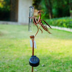Lighted Rain Gauge Pole for Garden with Solar Praying Mantis Design