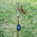 Lighted Rain Gauge Pole for Garden with Solar Praying Mantis Design