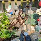 Lighted Rain Gauge Pole for Garden with Solar Praying Mantis Design