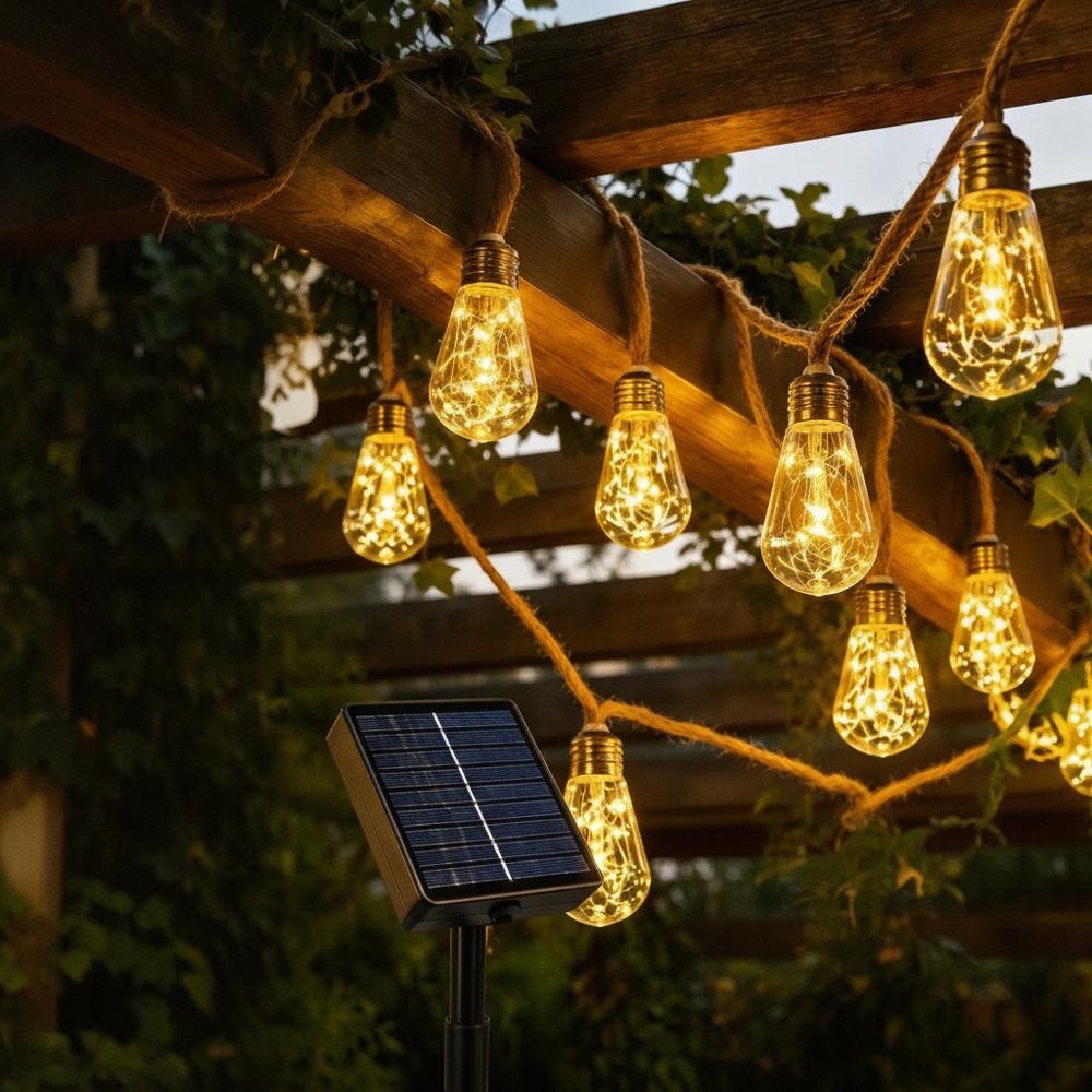 Outdoor Solar String Lights – Hemp Rope, 8 Lighting Modes, IP65
