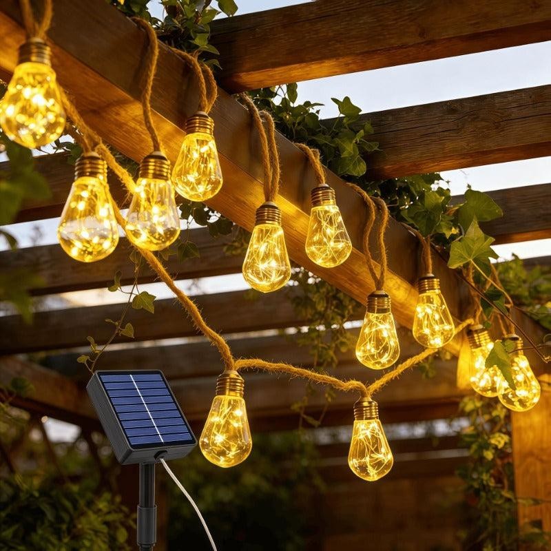 Outdoor Solar String Lights – Hemp Rope, 8 Lighting Modes, IP65