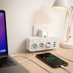 Wall-Mounted Power Strip with USB Ports and Surge Protection