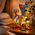 LED Nightlight Table Lamp with Stained Glass Dog Design for Bedroom