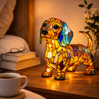 LED Nightlight Table Lamp with Stained Glass Dog Design for Bedroom