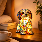 LED Nightlight Table Lamp with Stained Glass Dog Design for Bedroom