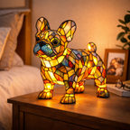 LED Nightlight Table Lamp with Stained Glass Dog Design for Bedroom