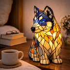 LED Nightlight Table Lamp with Stained Glass Dog Design for Bedroom