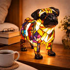 LED Nightlight Table Lamp with Stained Glass Dog Design for Bedroom