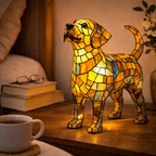 LED Nightlight Table Lamp with Stained Glass Dog Design for Bedroom