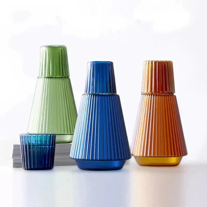 Elegant Textured Glass Carafe and Cup Duo