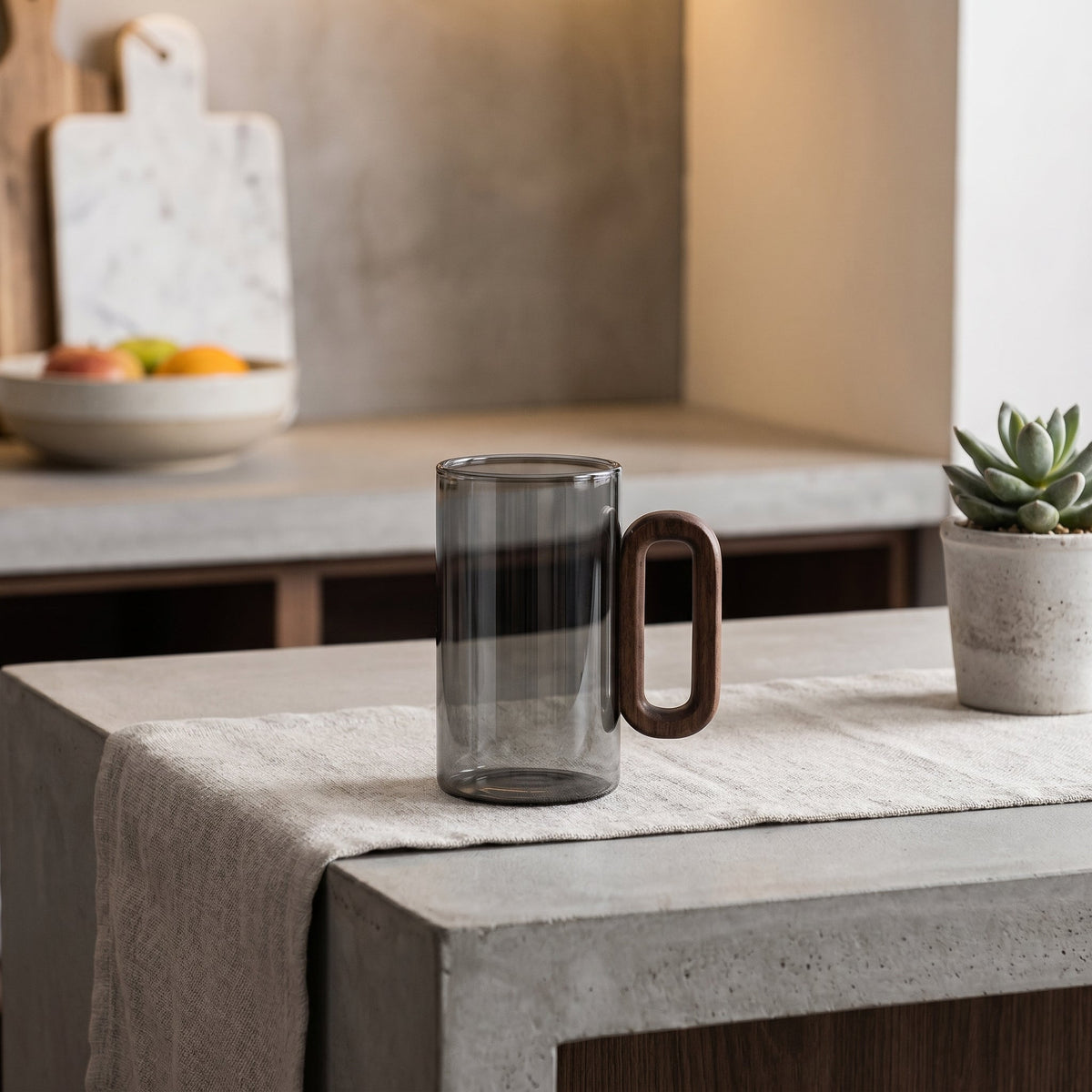 Clear Coffee Cup Featuring Wooden Grip