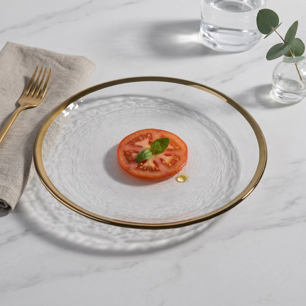Clear Dinnerware Set with Gold Edge Trim
