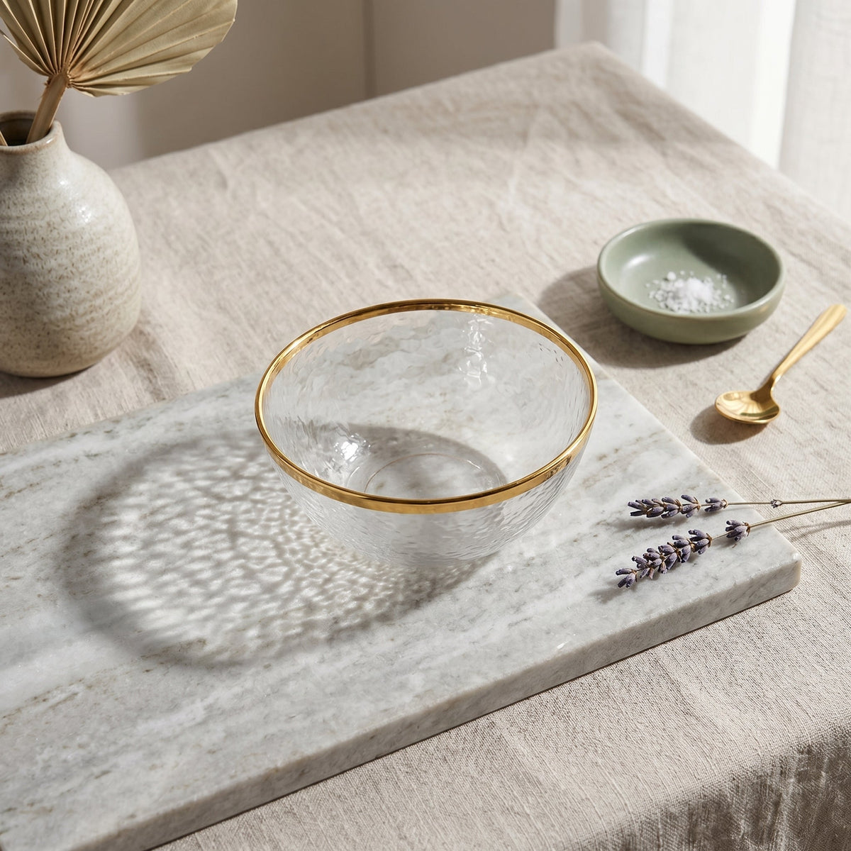 Clear Dinnerware Set with Gold Edge Trim