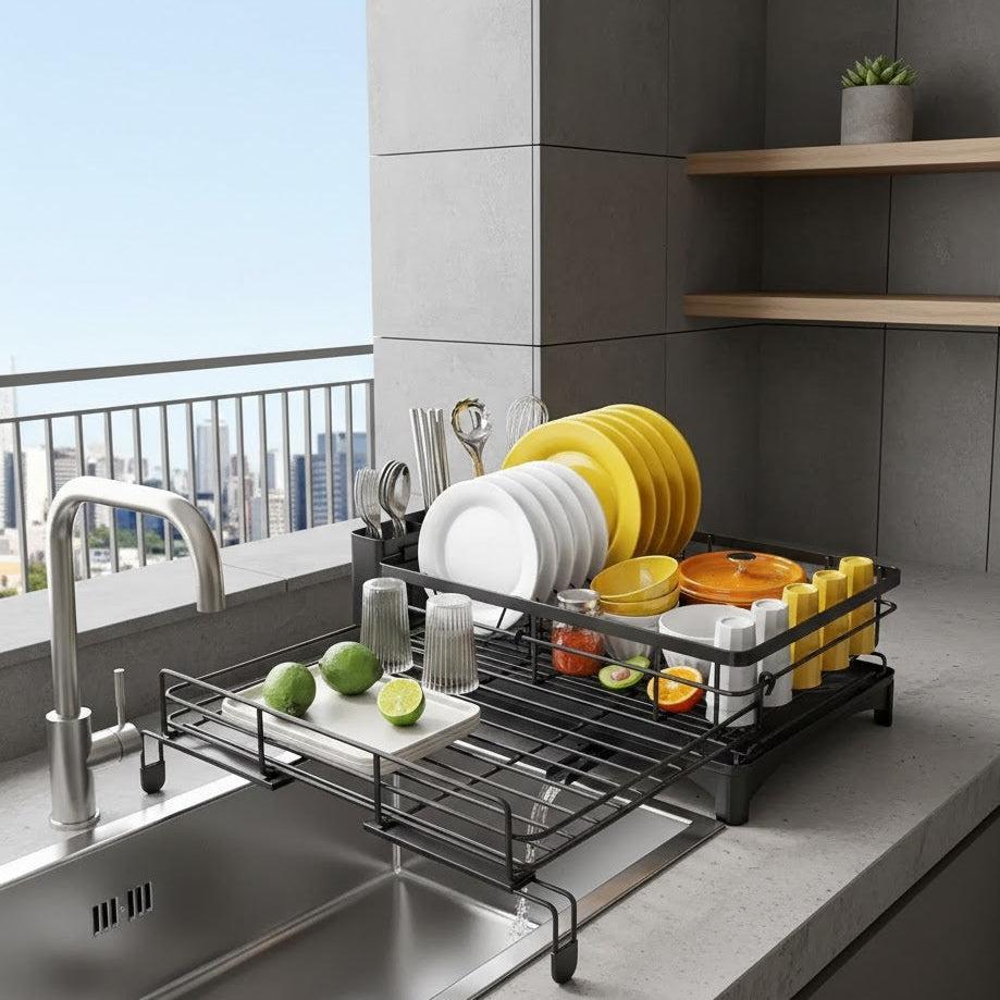 Premium Kitchen Dish Drying Rack with Adjustable Drainboard