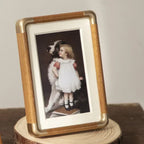 Vintage Wood and Brass Photo Frame for Tabletop Display
