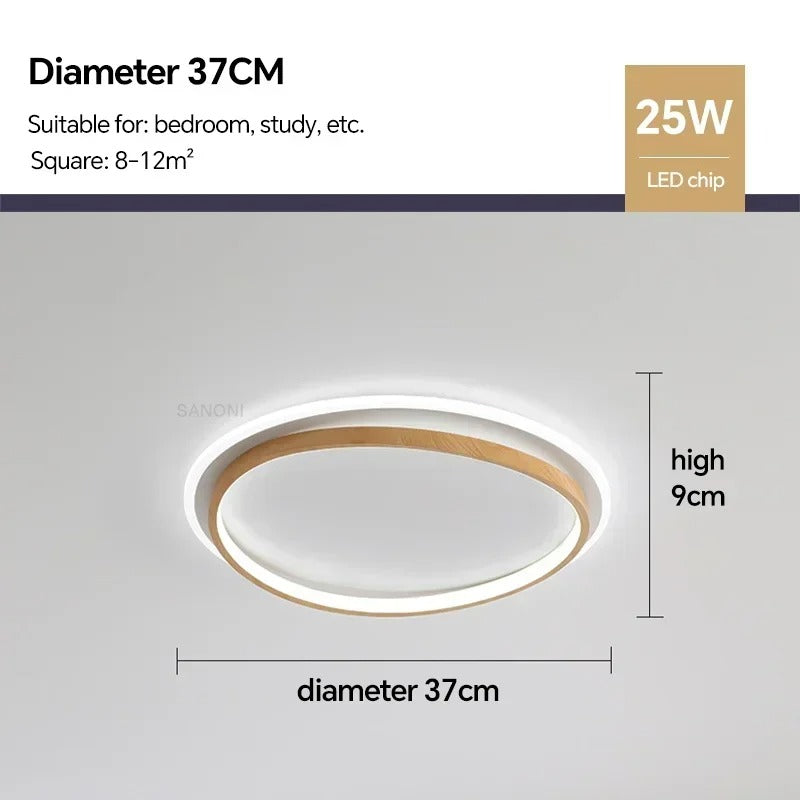 Round Modern Ceiling Light – Walnut Finish with Gold Accents