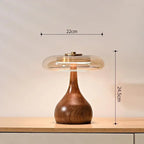 Modern Accent Light – Glass Table Lamp with Brass and Wood Elements