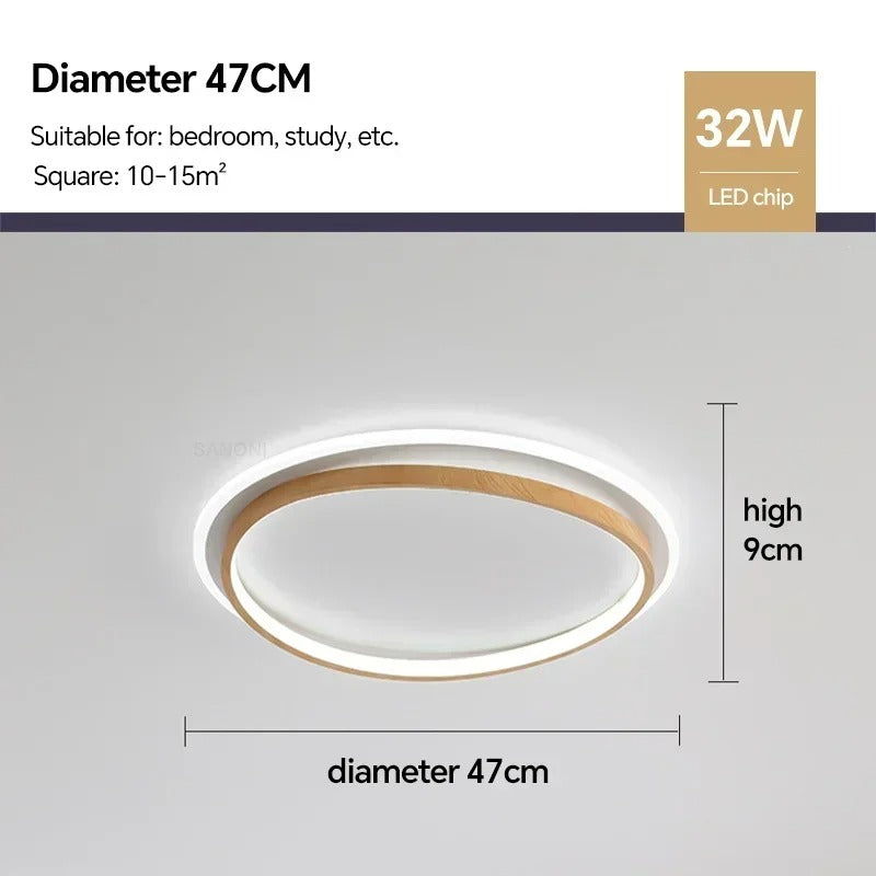 Round Modern Ceiling Light – Walnut Finish with Gold Accents