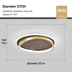 Round Modern Ceiling Light – Walnut Finish with Gold Accents