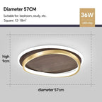 Round Modern Ceiling Light – Walnut Finish with Gold Accents