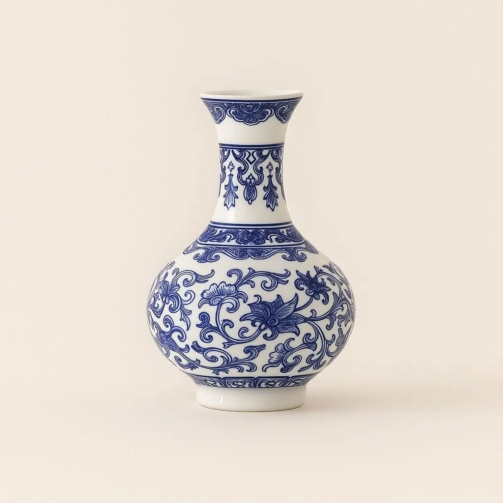 Elegant Handcrafted Ceramic Wall Vase in Blue and White
